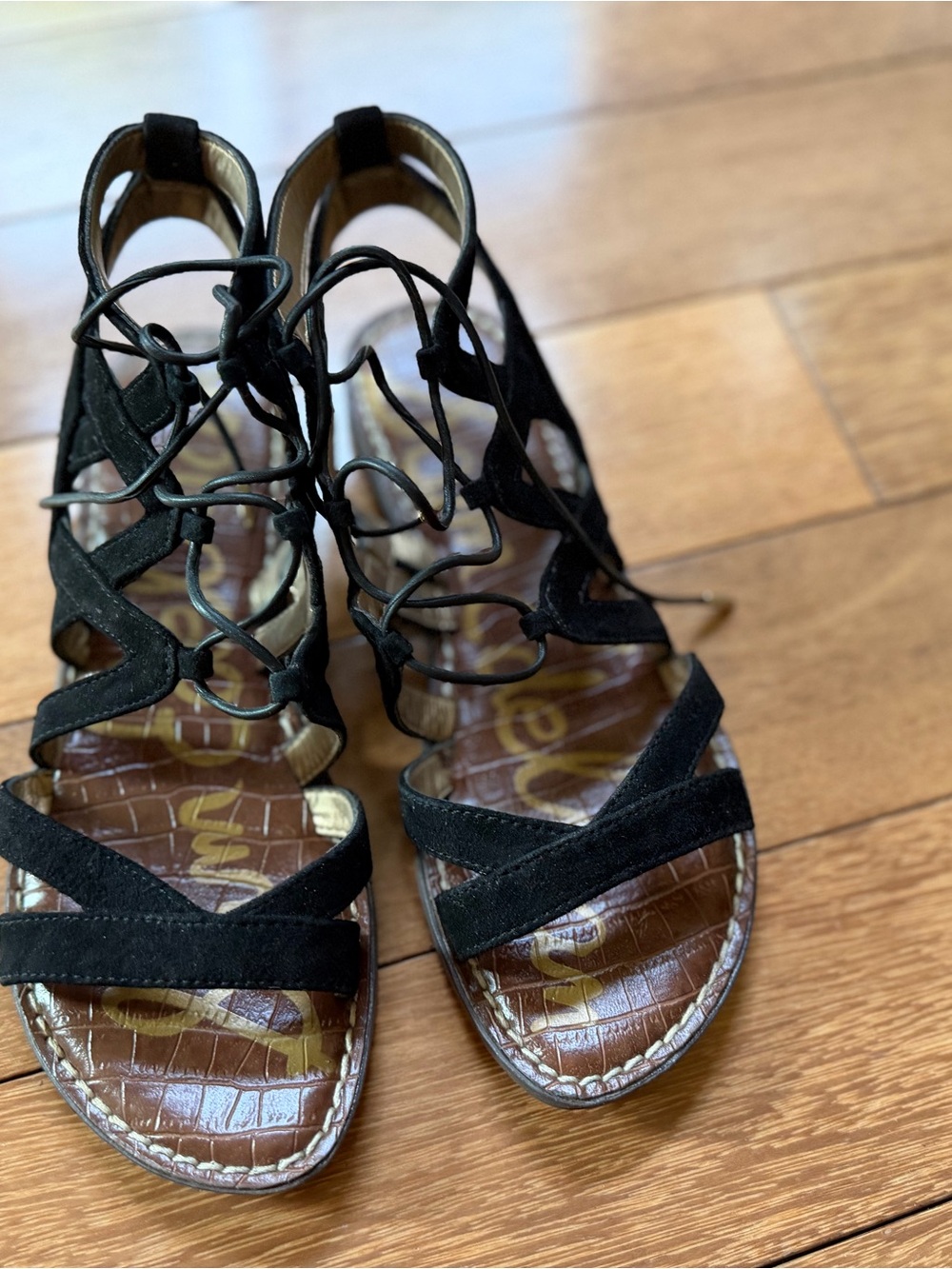 Sam Edelman Black Suede Lace-Up Gladiator Sandals